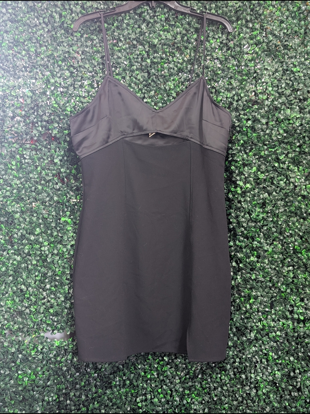 Open Edit Black Satin-Trim Mini Dress